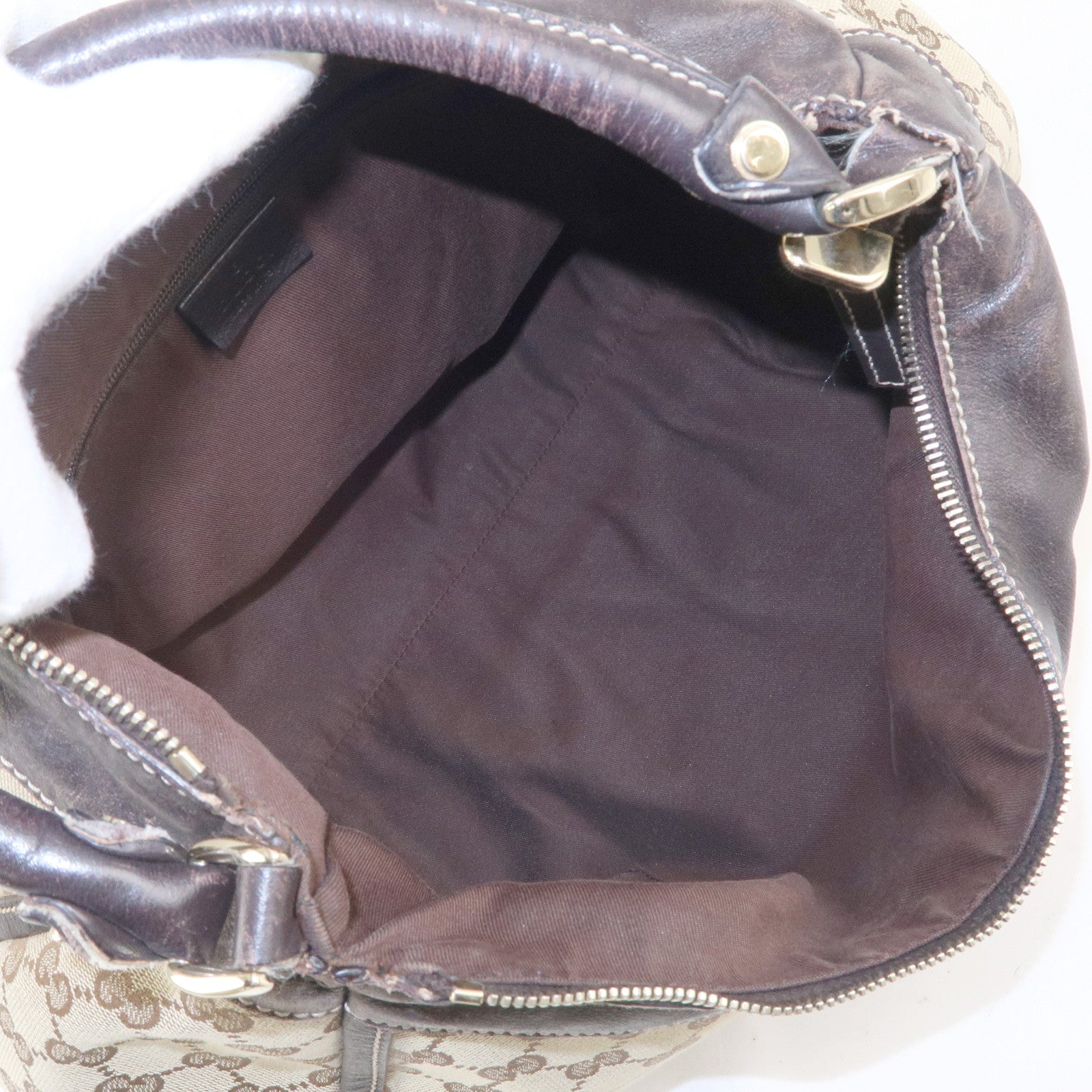 GUCCI Abbey GG Canvas Leather Shoulder Bag Beige Gold 189833