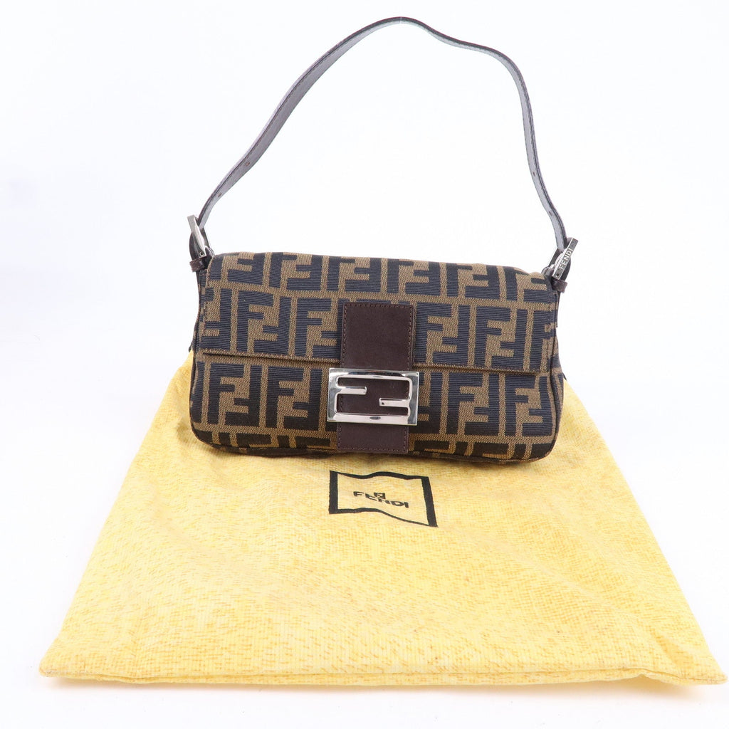 FENDI Mamma Baguette Zucca Canvas Leather Shoulder Bag Brown 26424