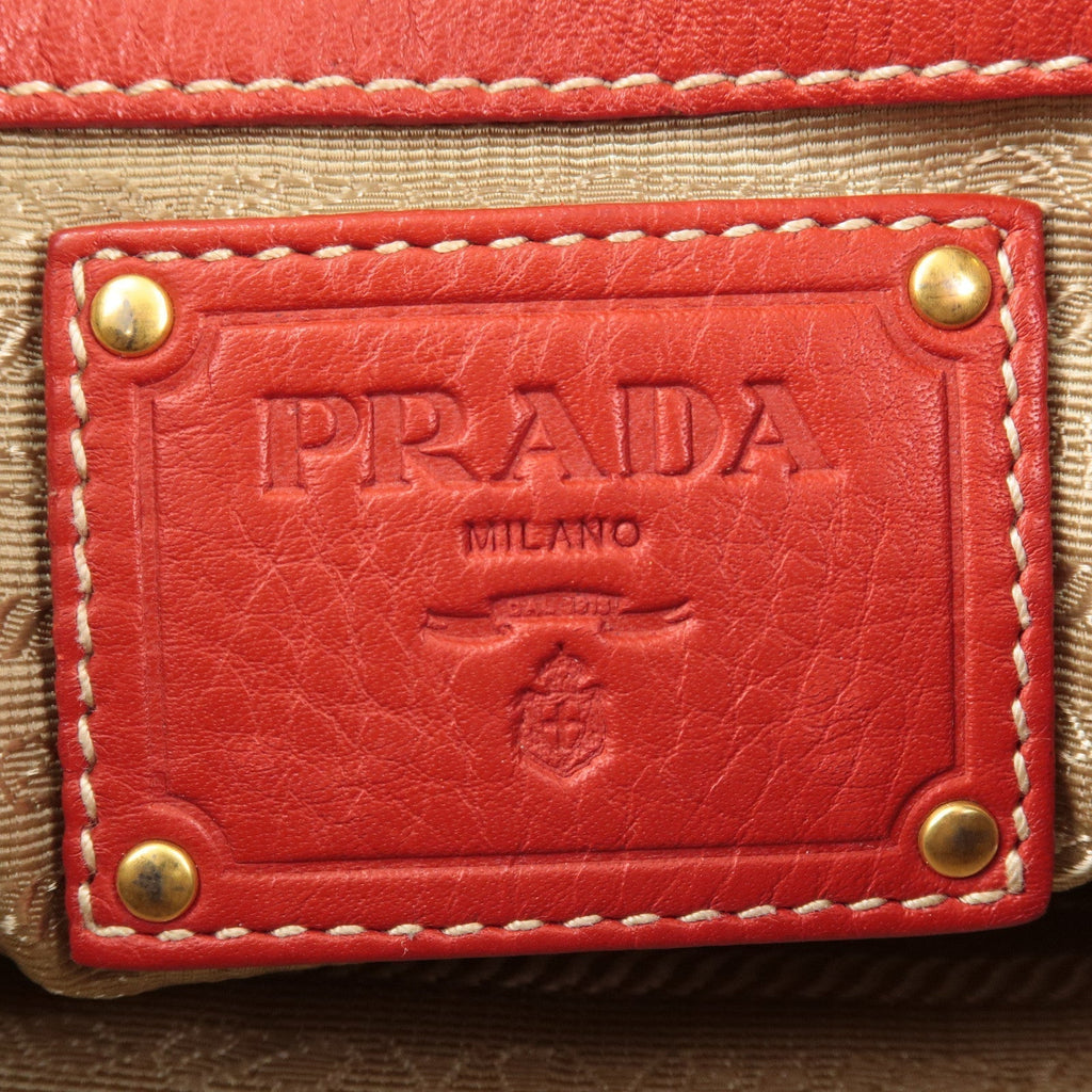 Prada Logo Jacquard Canvas Leather 2Way Shoulder Bag Beige Red