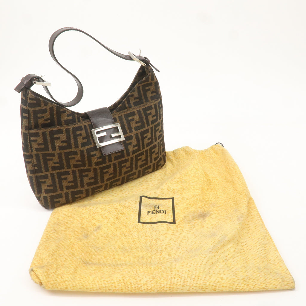 FENDI Zucca Canvas Leather Shoulder Bag Brown Black 26569