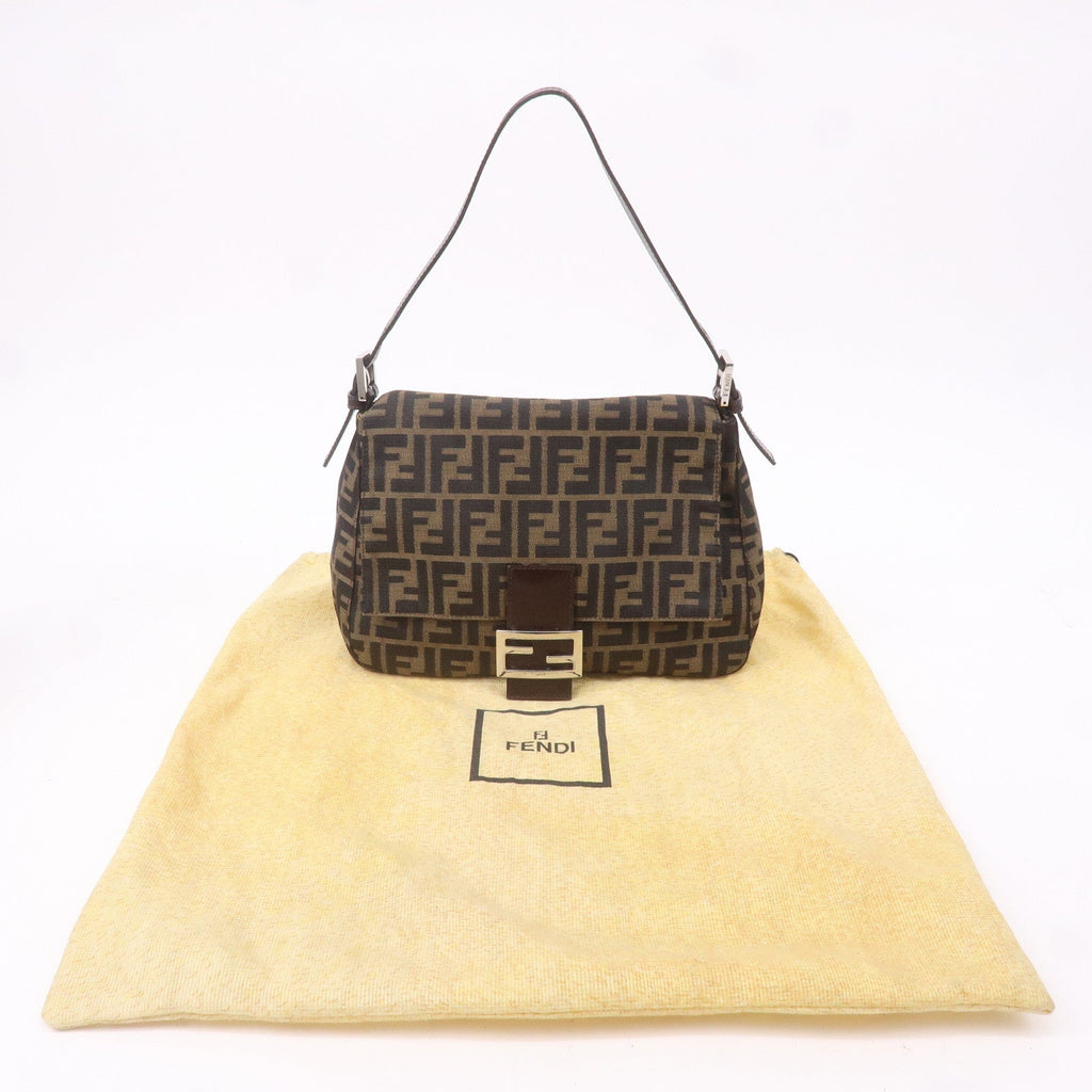FENDI Mamma Baguette Zucca Canvas Leather Shoulder Bag 26325
