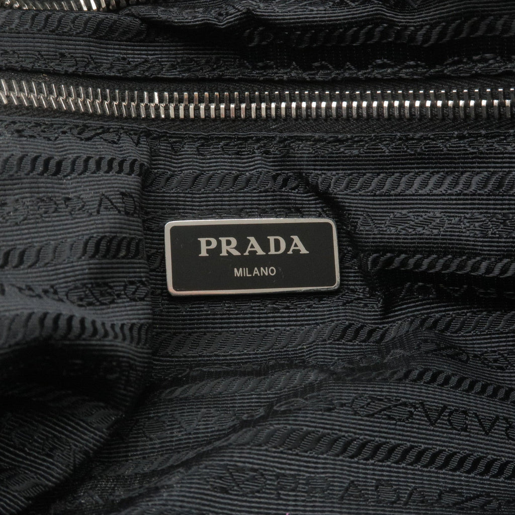 Prada Nylon Leather Quilting Chain Shoulder Bag Black 1BB072