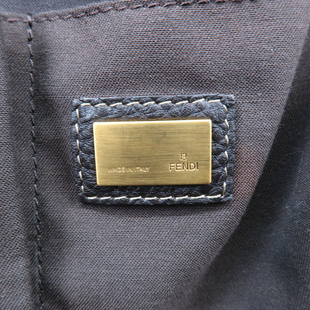 FENDI Selleria Zucca Canvas Leather Hand Bag Brown Black 8BN218