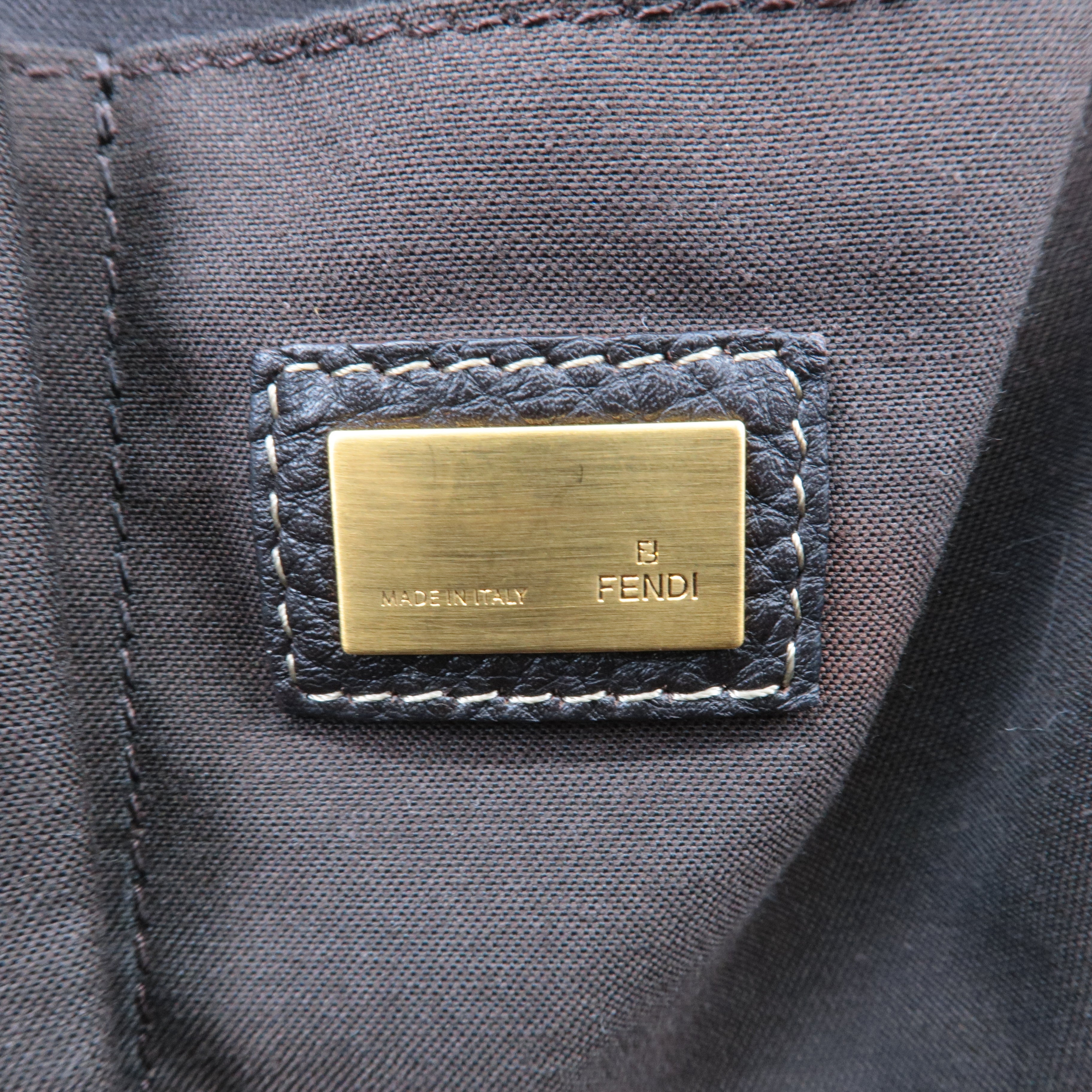 FENDI Selleria Zucca Canvas Leather Hand Bag Brown Black 8BN218
