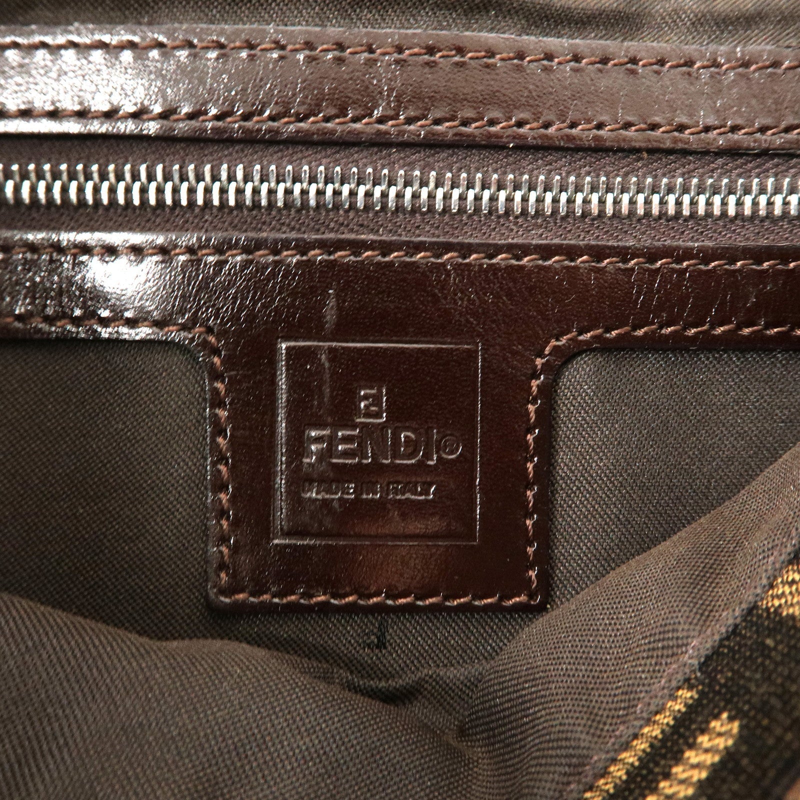 FENDI Zucca Mamma Baguette Canvas Leather Shoulder Bag 26424