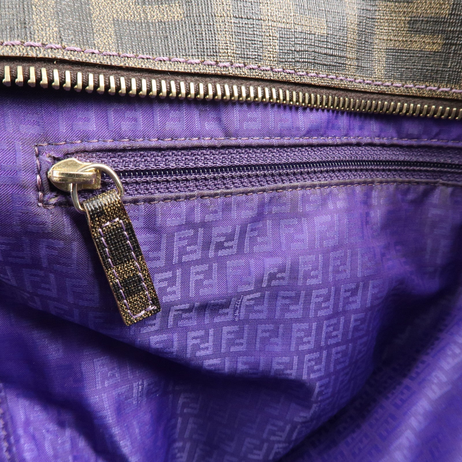 FENDI Zucca Logo Print PVC Tote Bag Brown Black Purple 8BH185