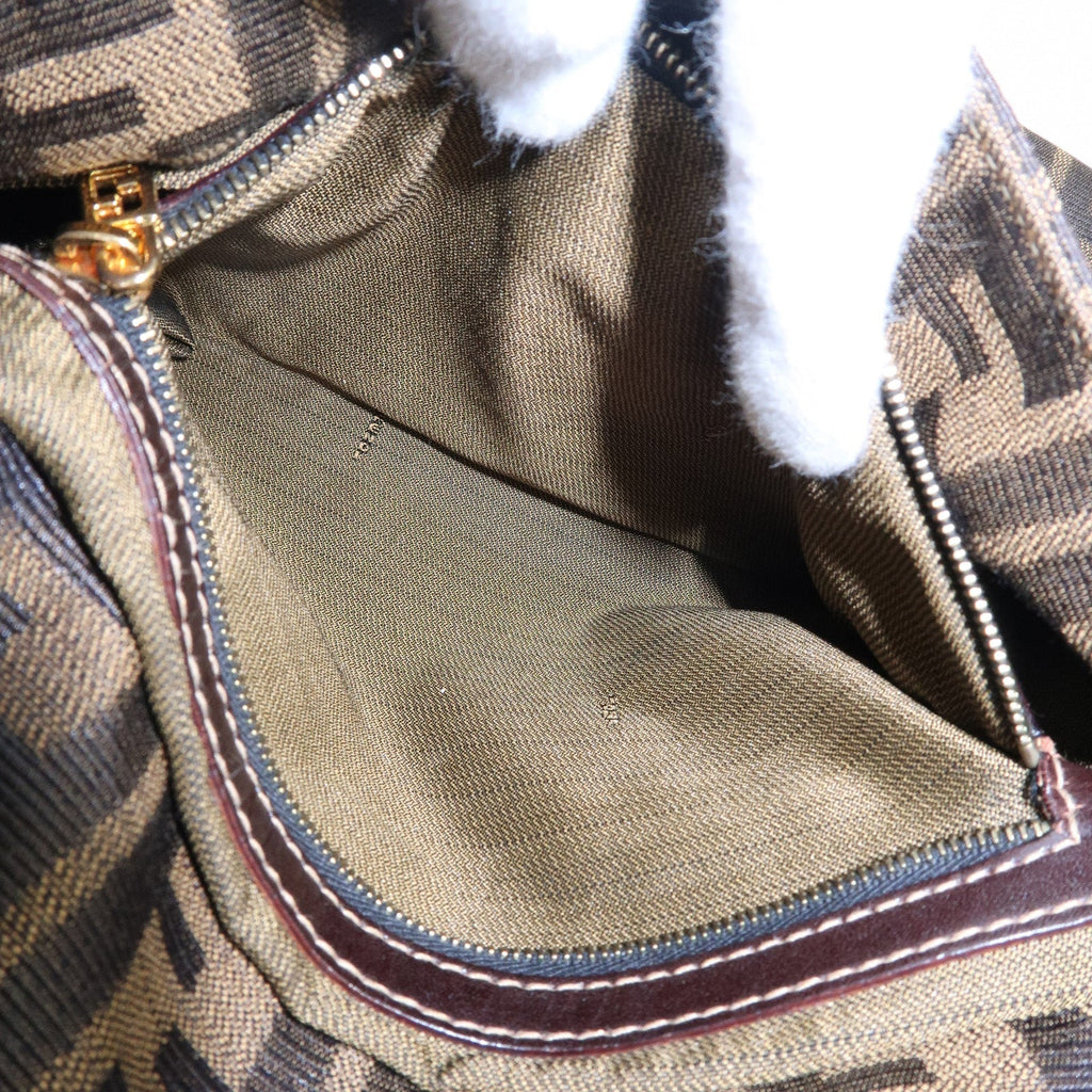 FENDI Mamma Baguette Zucca Canvas Leather Shoulder Bag 26325