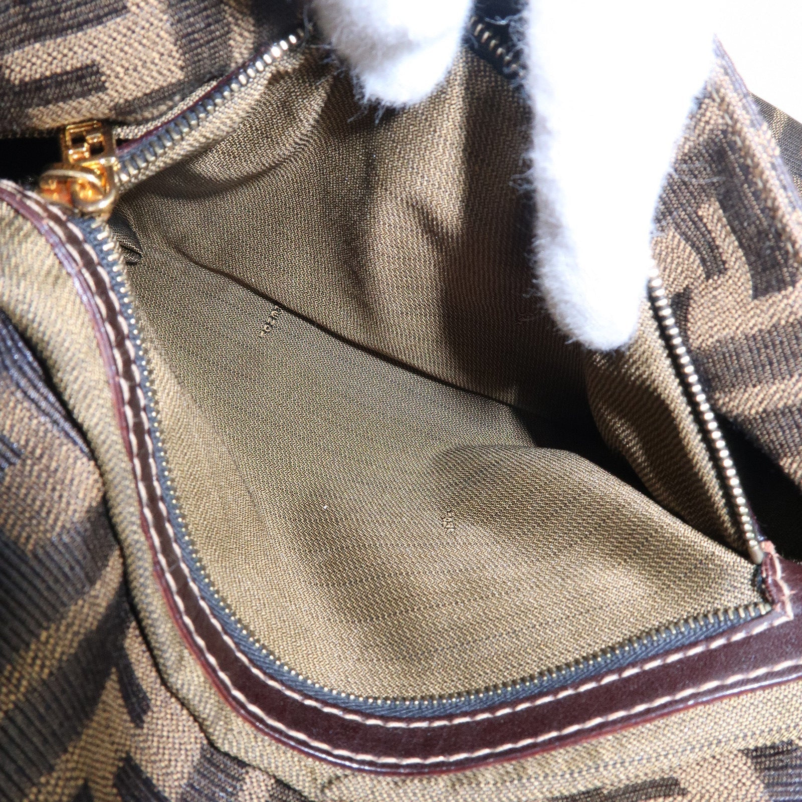 FENDI Mamma Baguette Zucca Canvas Leather Shoulder Bag 26325