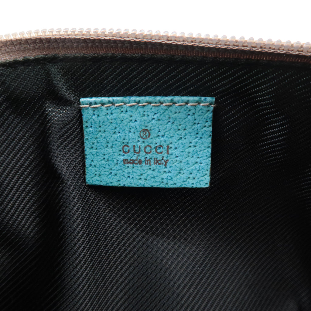 GUCCI Boat Bag GG Canvas Leather Pouch Emerald Green Beige 07198