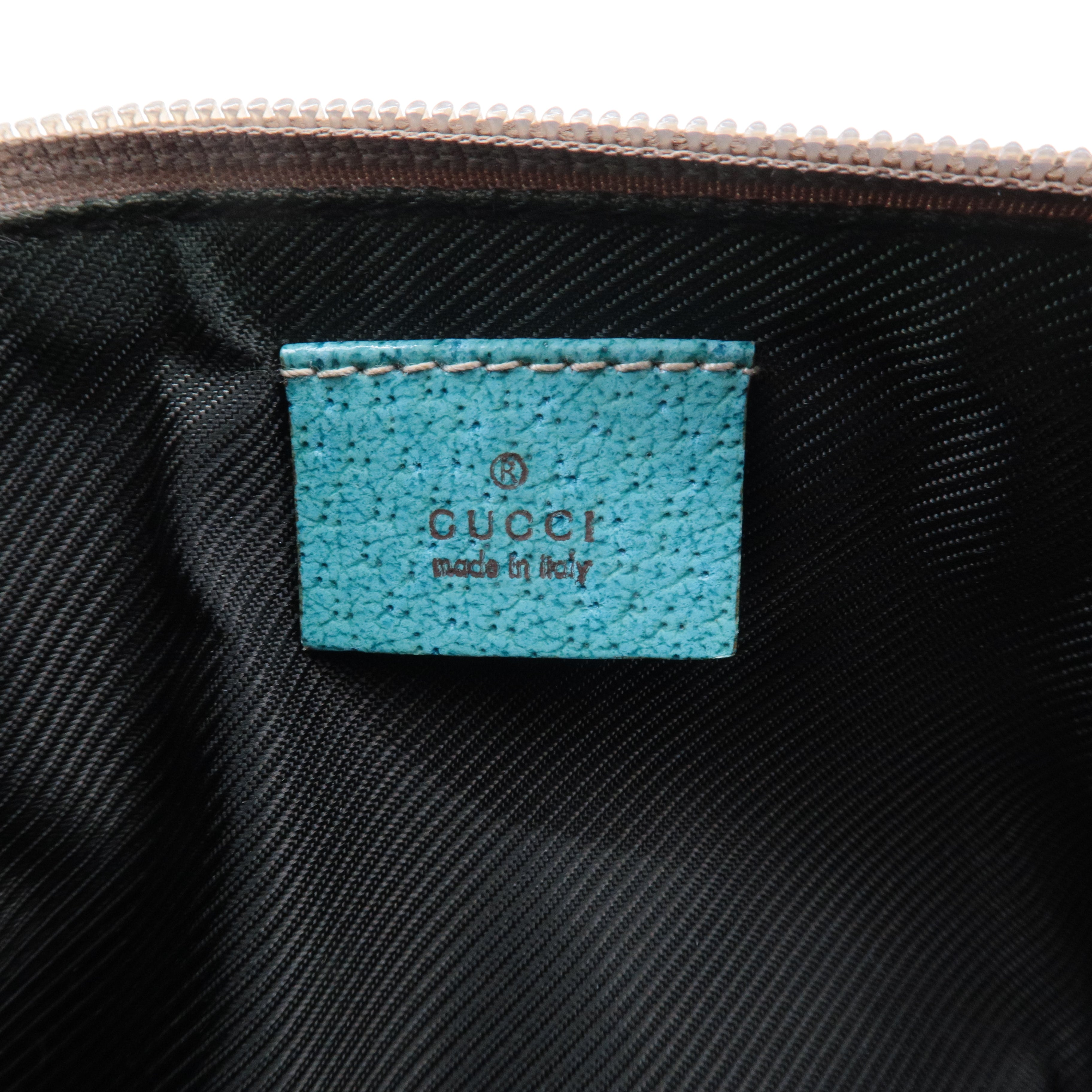 GUCCI Boat Bag GG Canvas Leather Pouch Emerald Green Beige 07198