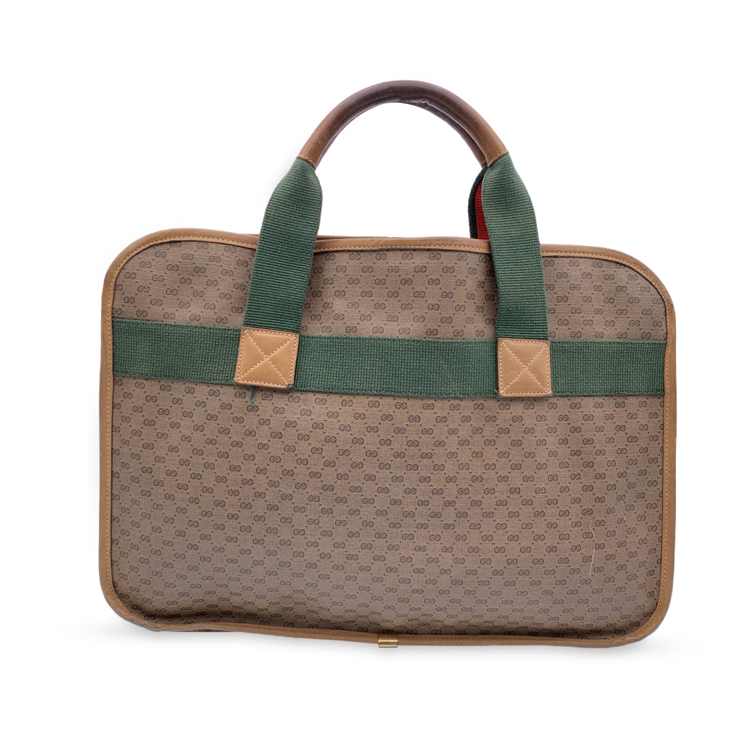 Gucci Vintage Beige Monogram Canvas Web Briefcase Handbag