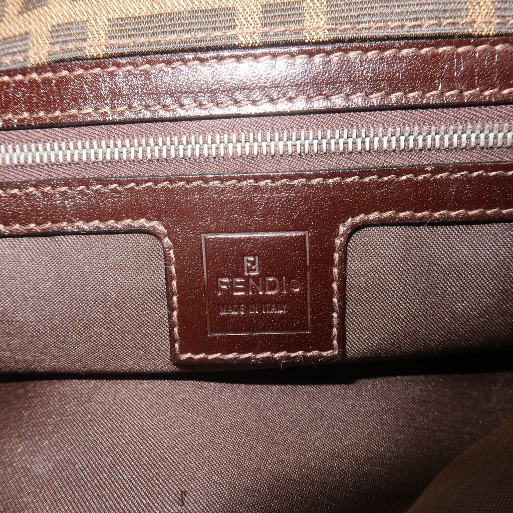 FENDI Zucca Canvas Leather Shoulder Bag Brown Black 16115