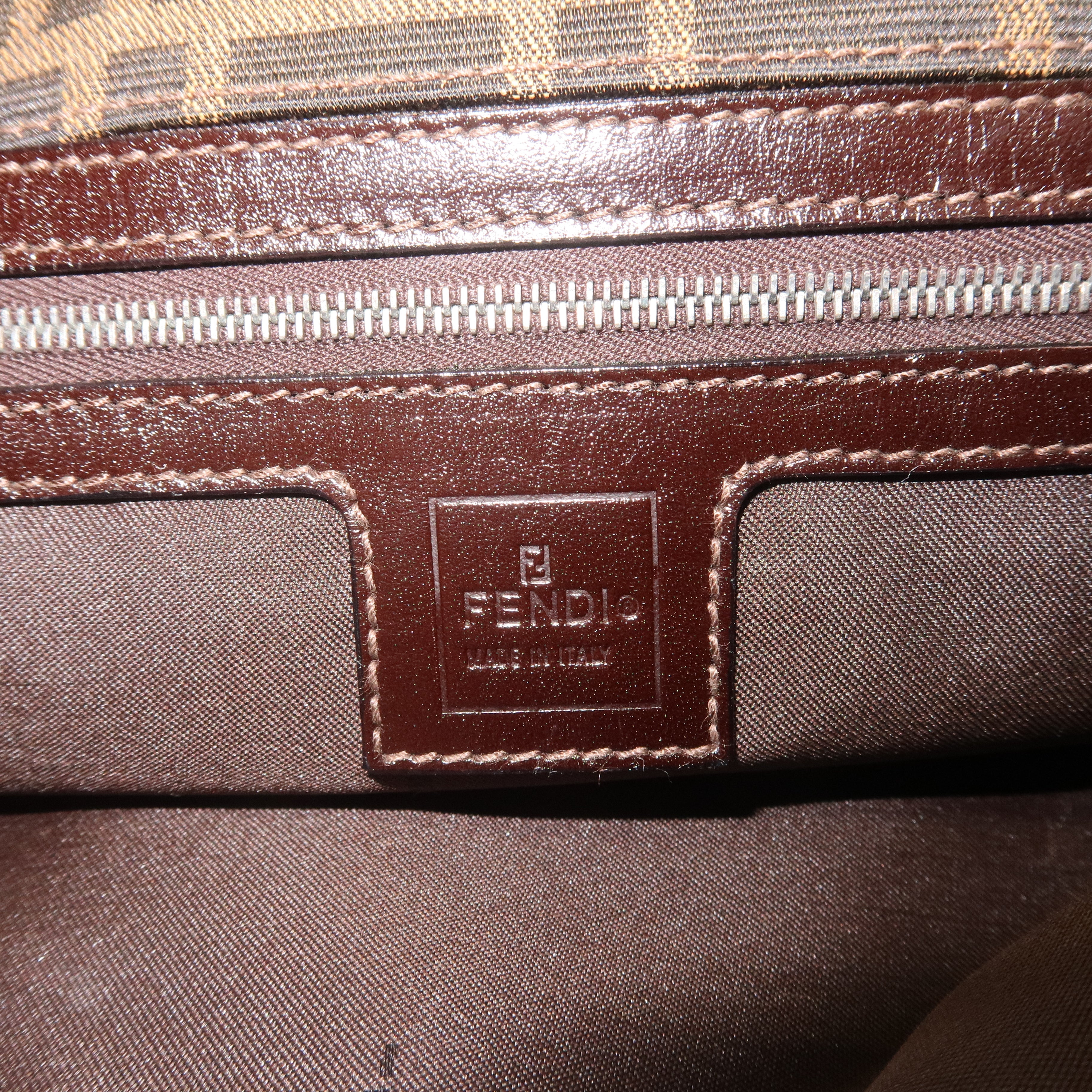 FENDI Zucca Canvas Leather Shoulder Bag Brown Black 16115