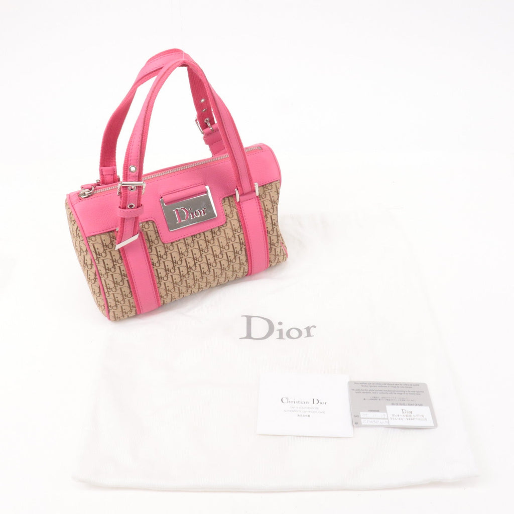 Christian Dior Trotter Canvas Leather Boston Bag Beige Pink