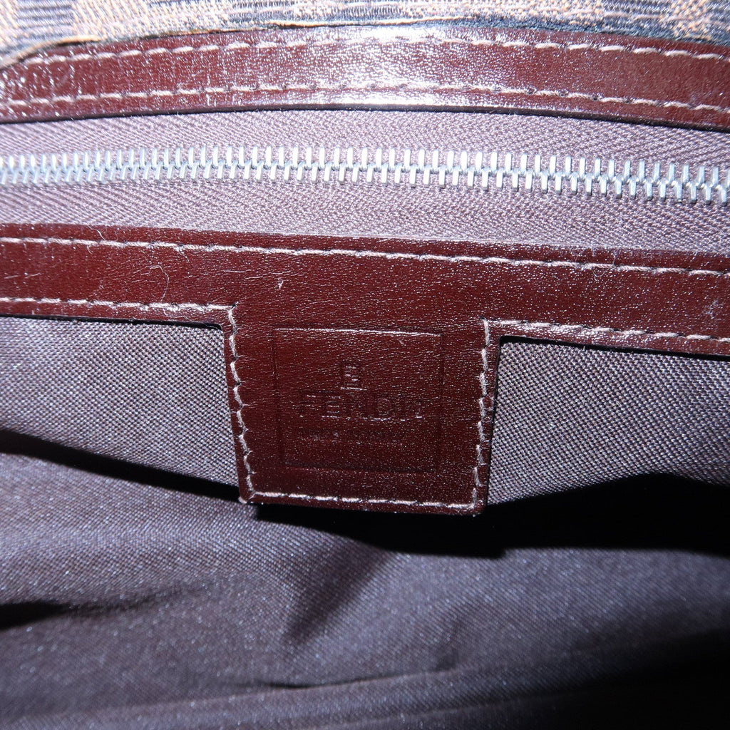 FENDI Zucca Canvas Leather Shoulder Bag Brown Black 16115
