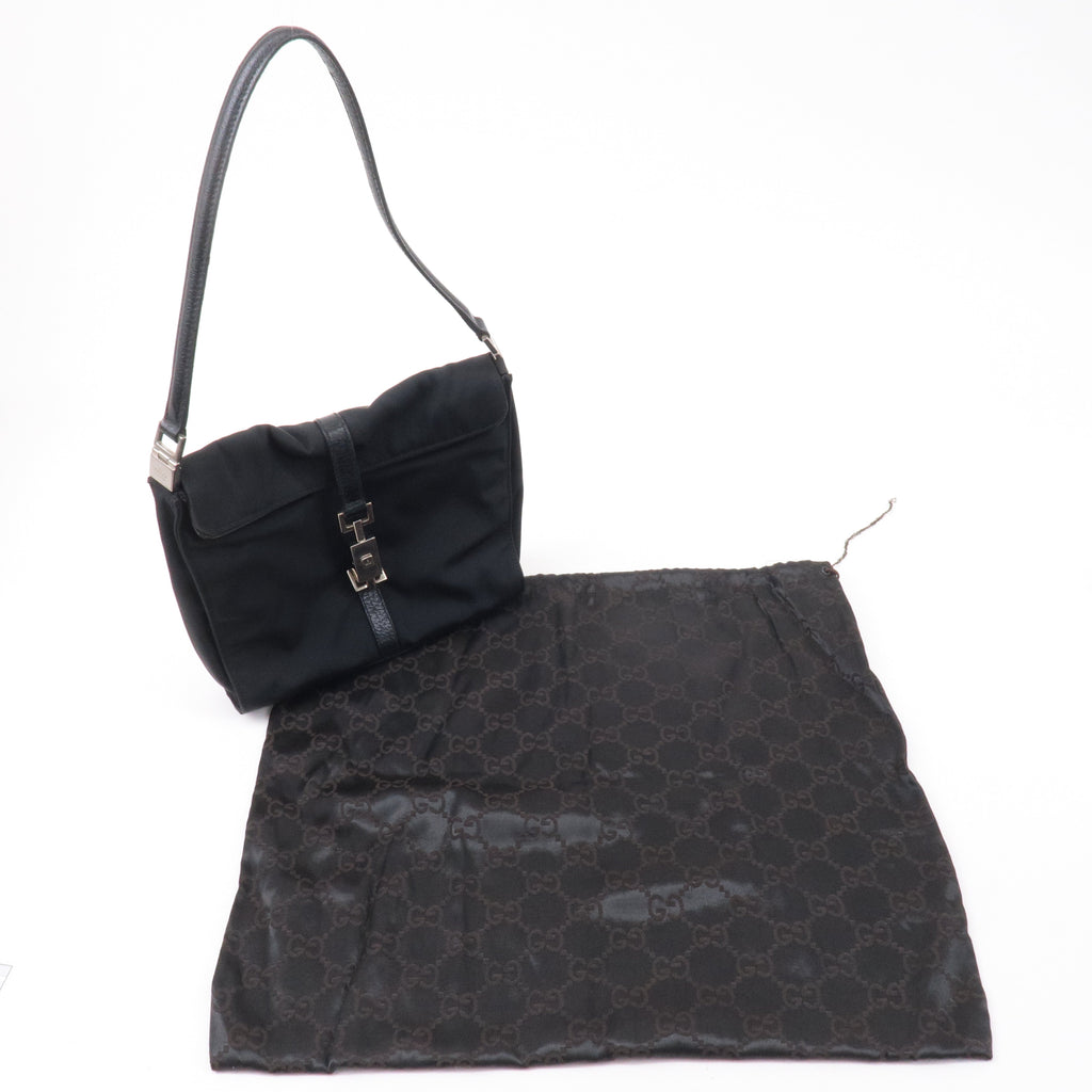 GUCCI Jackie Canvas Leather Shoulder Bag Hand Bag Black 00.3734