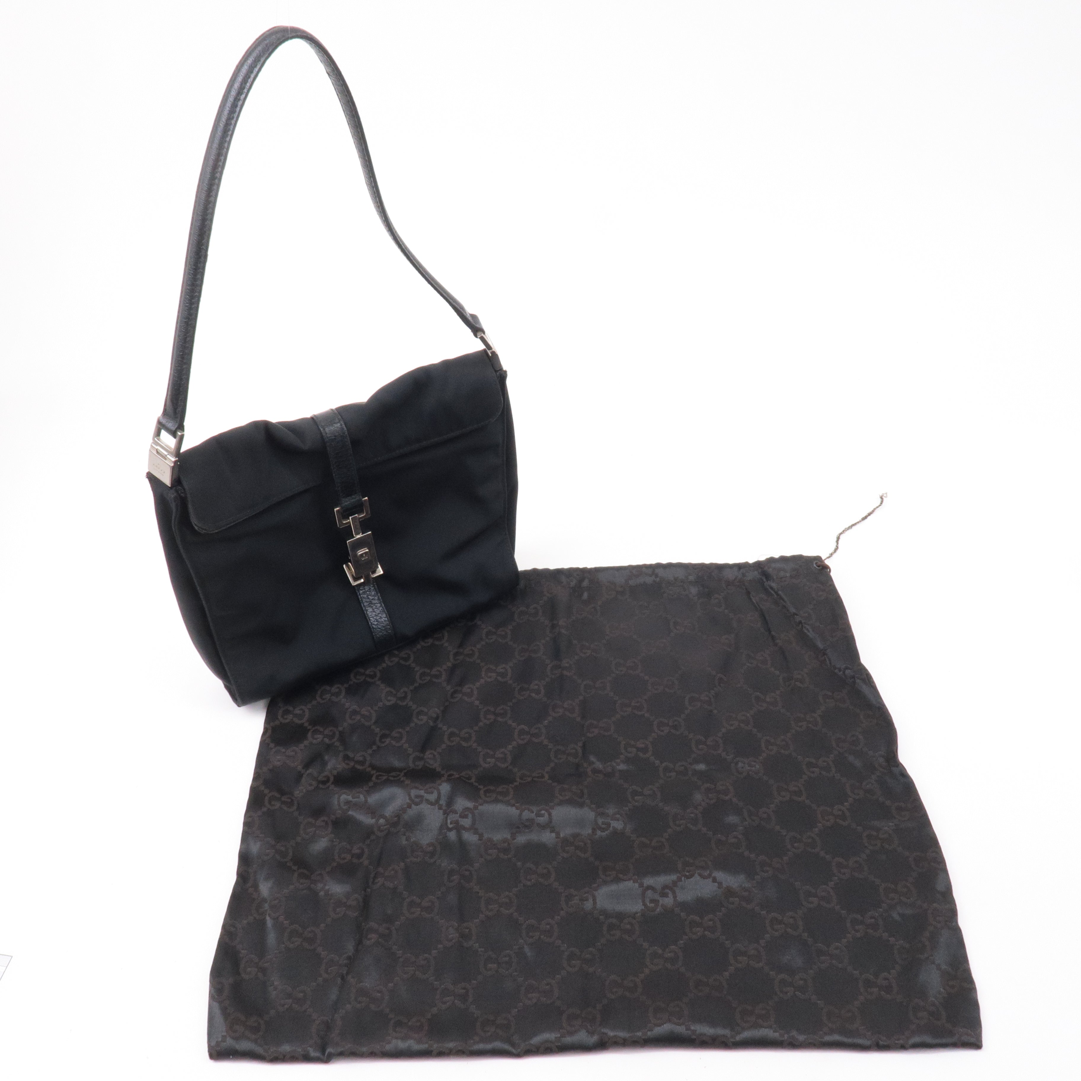 GUCCI Jackie Canvas Leather Shoulder Bag Hand Bag Black 00.3734