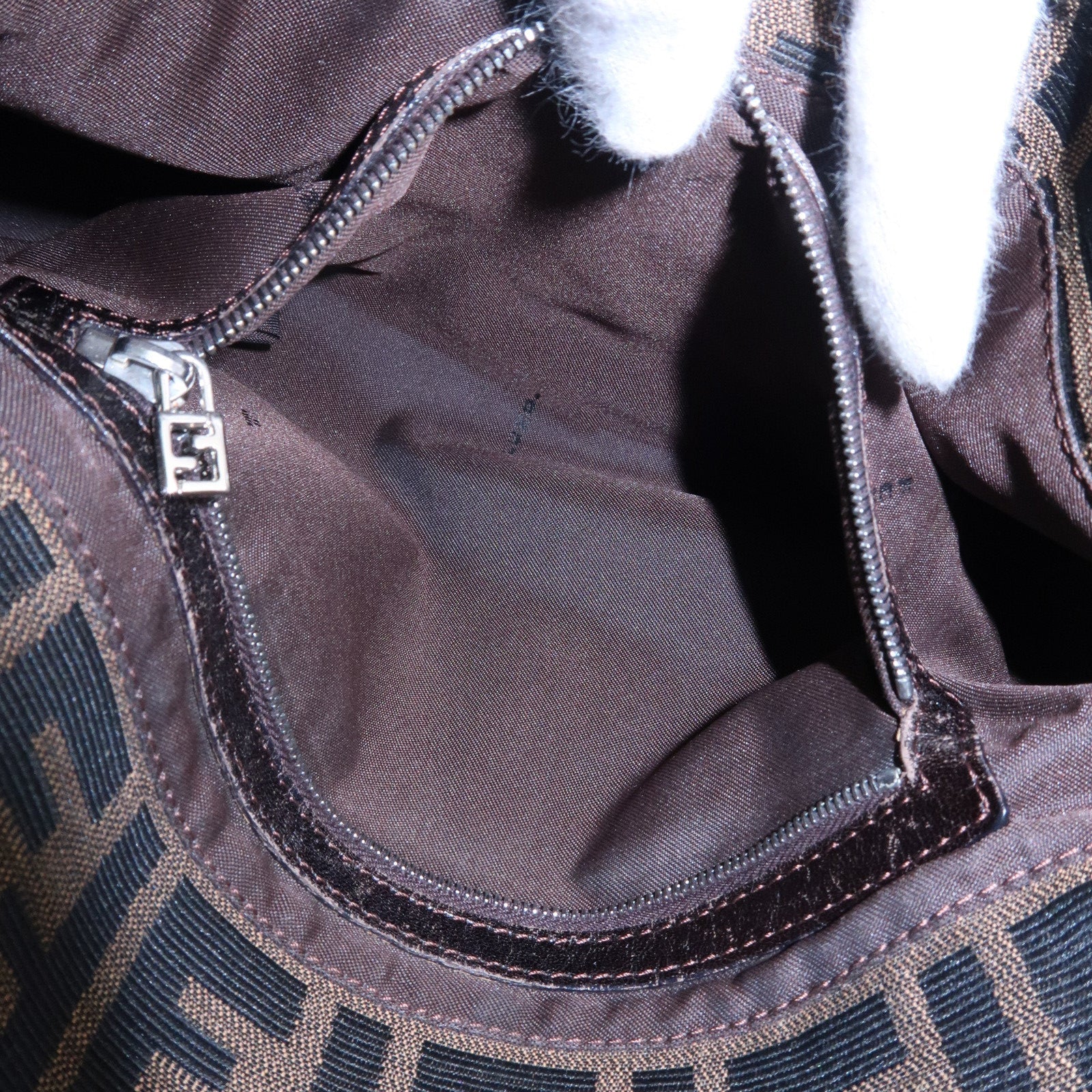 FENDI Mamma Baguette Zucca Canvas Leather Shoulder Bag 26325