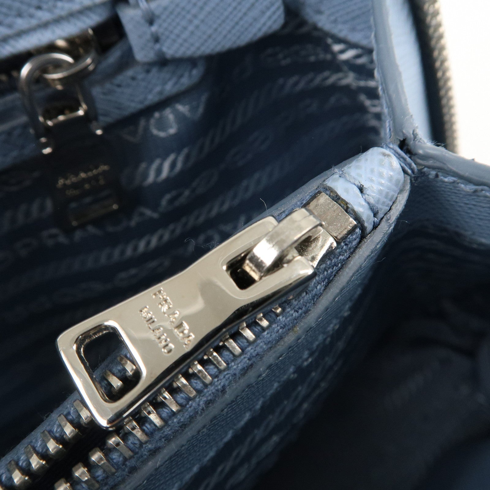 Prada Logo Leather 2Way Bag Hand Bag Shoulder Bag Blue 1BA838