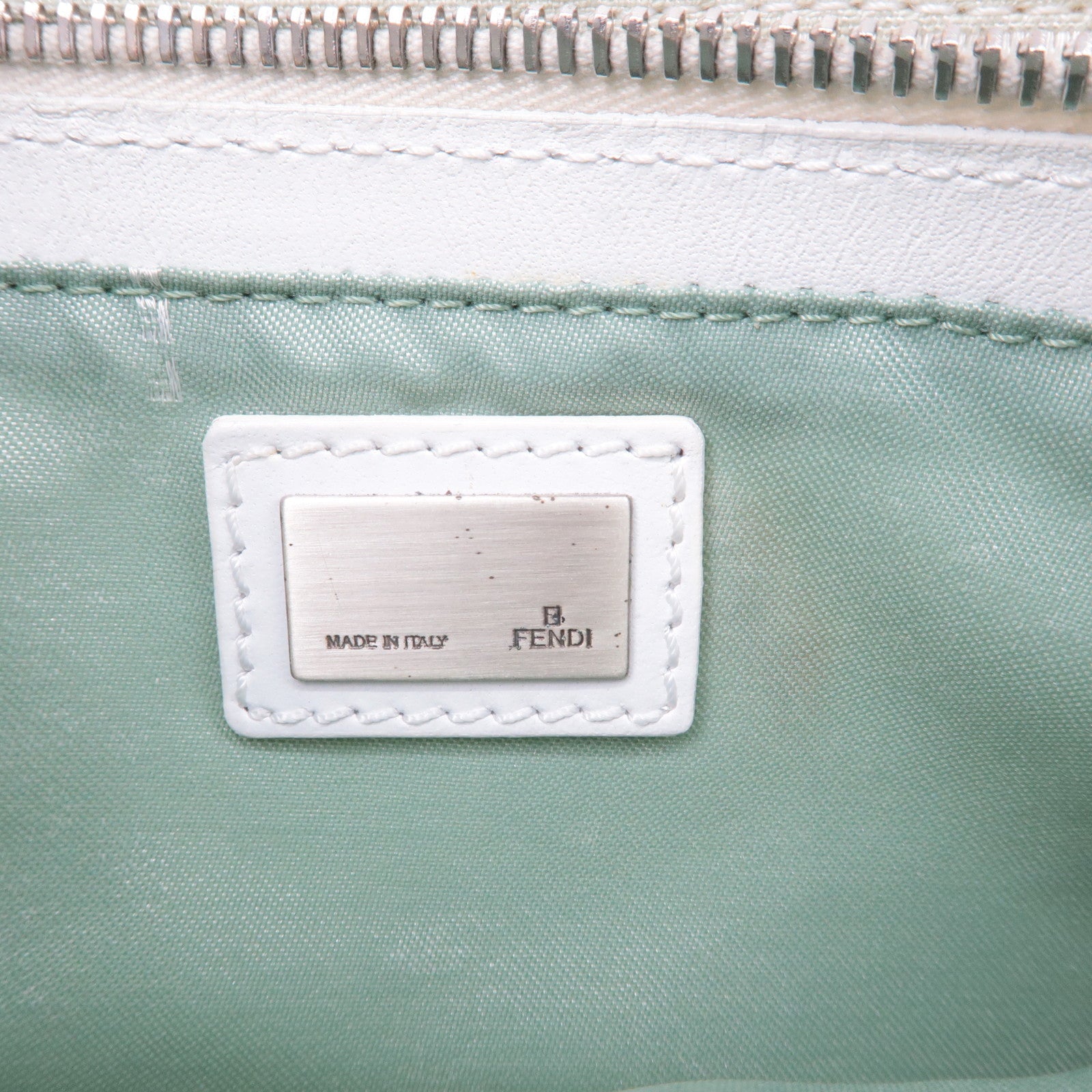 FENDI Zucchino Canvas Leather Hand Bag Mint Green White 8BR041