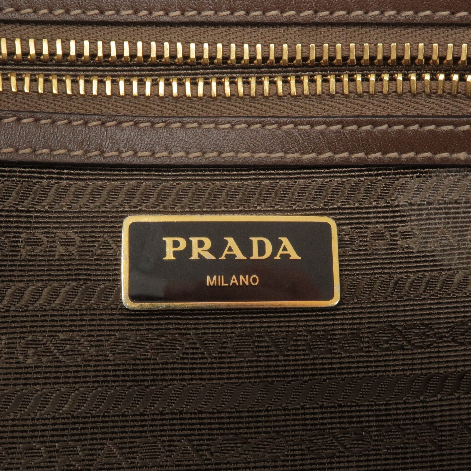 Prada Logo Jacquard Leather Shoulder Bag Beige Brown 1BH089
