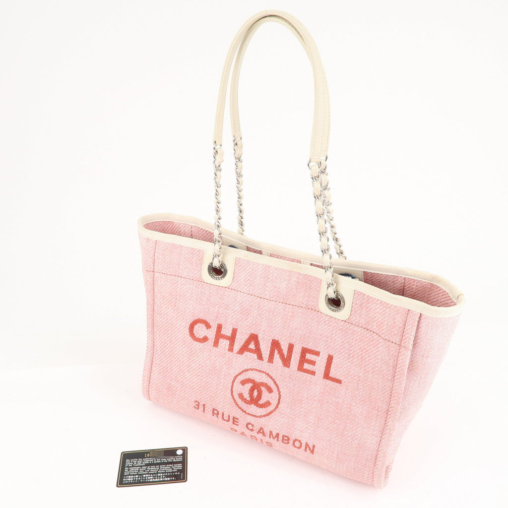 CHANEL Deauville MM Straw Leather Chain Tote Bag Pink A67001