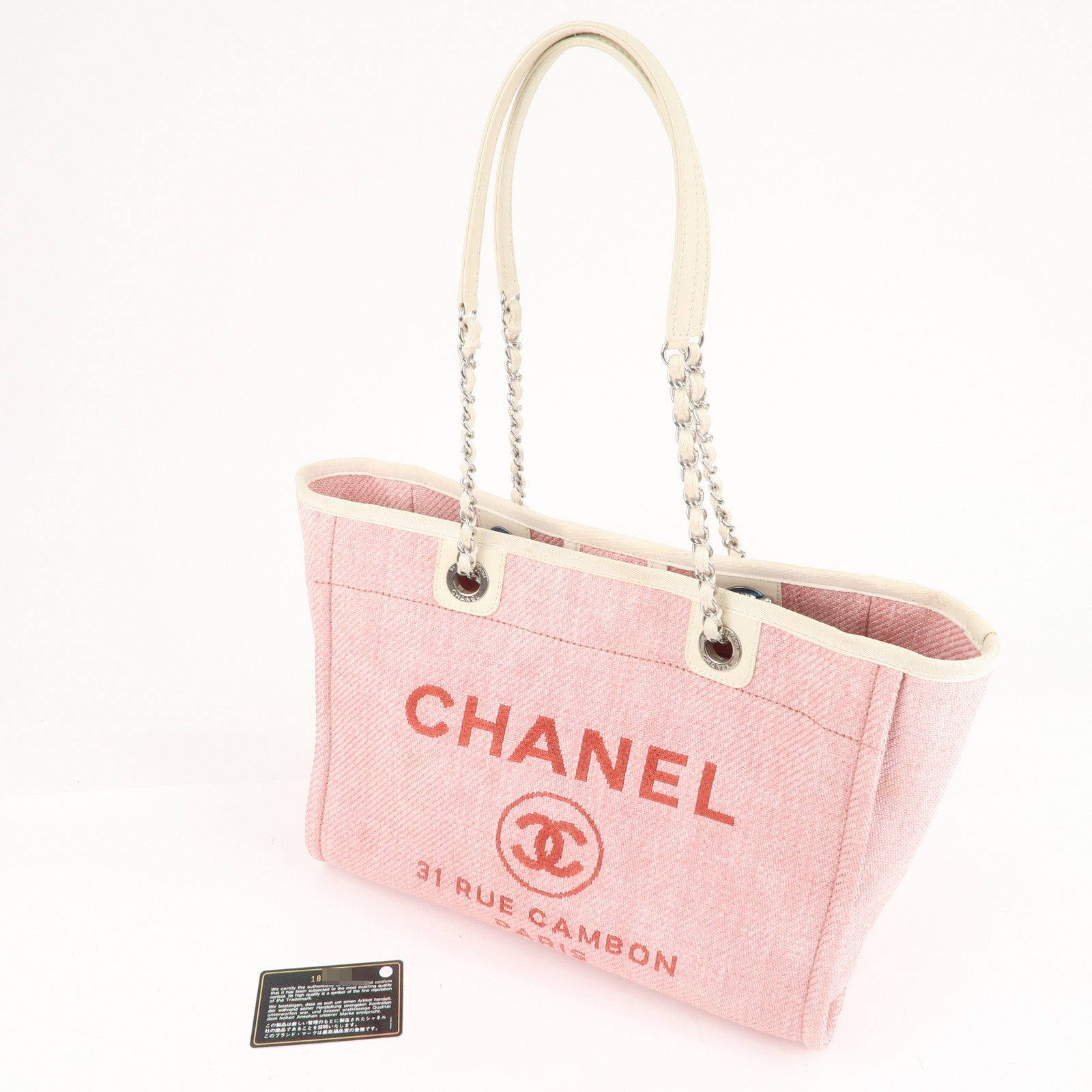 CHANEL Deauville MM Straw Leather Chain Tote Bag Pink A67001