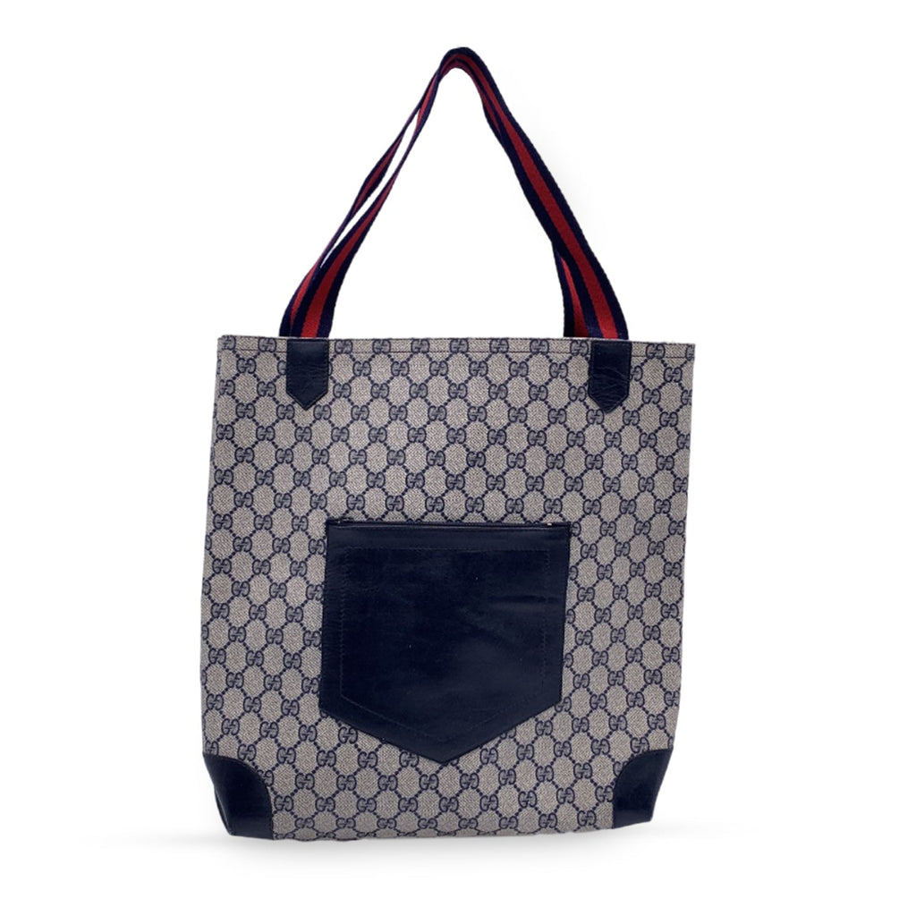 Gucci Vintage Blue Monogram Canvas Front Pocket Shopping Bag