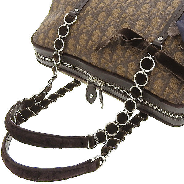 DIOR Trotter Pattern Flower Motif Top Handle Bag Brown