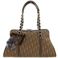 DIOR Trotter Pattern Flower Motif Top Handle Bag Brown