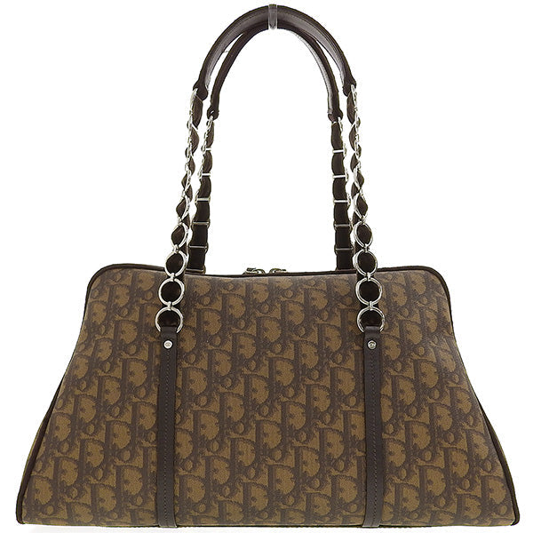 DIOR Trotter Pattern Flower Motif Top Handle Bag Brown