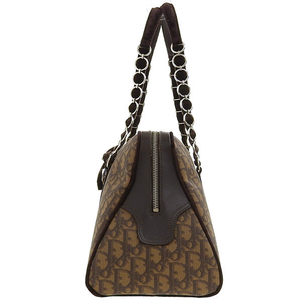 DIOR Trotter Pattern Flower Motif Top Handle Bag Brown