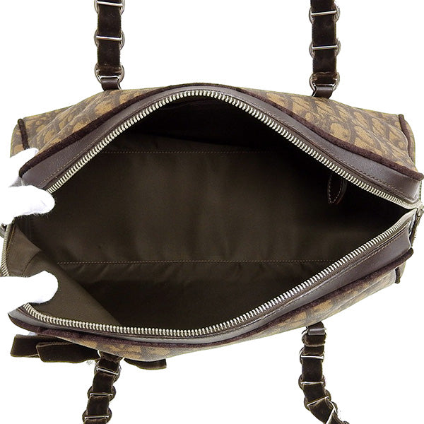 DIOR Trotter Pattern Flower Motif Top Handle Bag Brown
