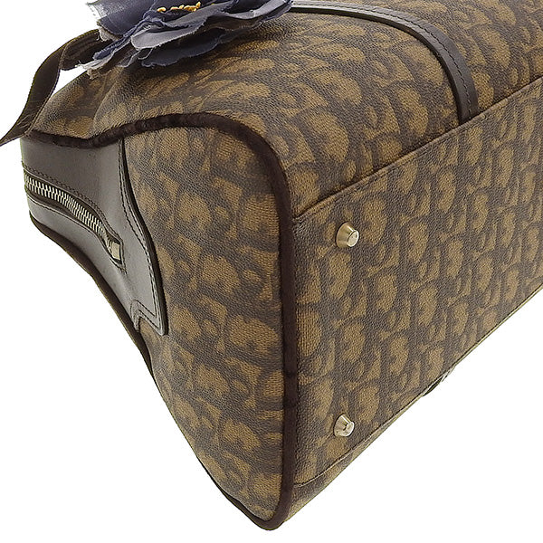 DIOR Trotter Pattern Flower Motif Top Handle Bag Brown