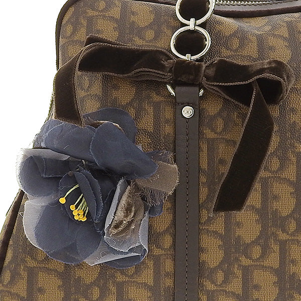 DIOR Trotter Pattern Flower Motif Top Handle Bag Brown