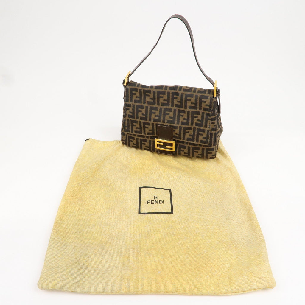 FENDI Mamma Baguette Zucca Canvas Leather Shoulder Bag 26325
