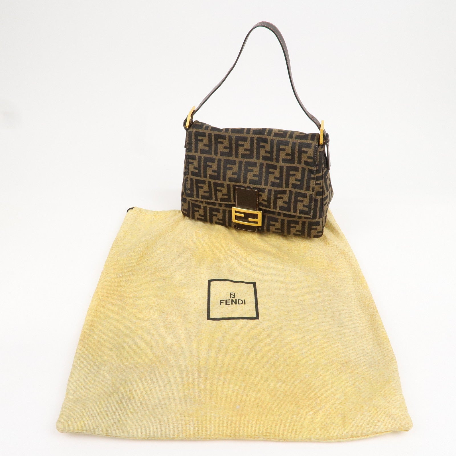 FENDI Mamma Baguette Zucca Canvas Leather Shoulder Bag 26325