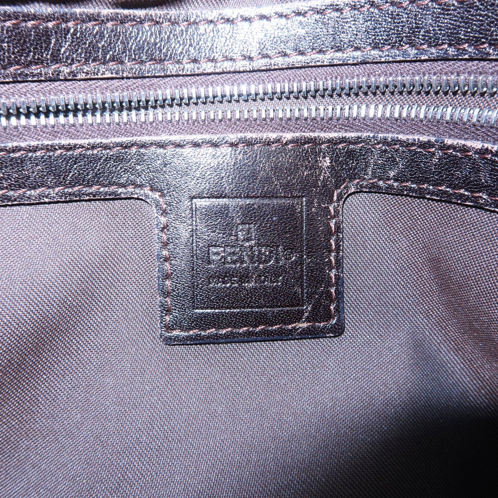 FENDI Mamma Baguette Zucca Canvas Leather Shoulder Bag 26325