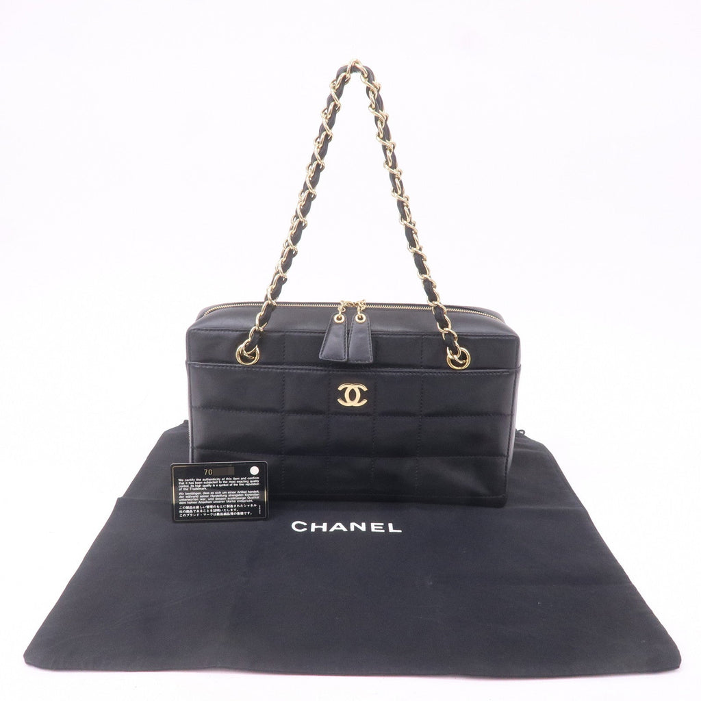 CHANEL Chocolate Bar Lamb Skin Chain Shoulder Bag Black