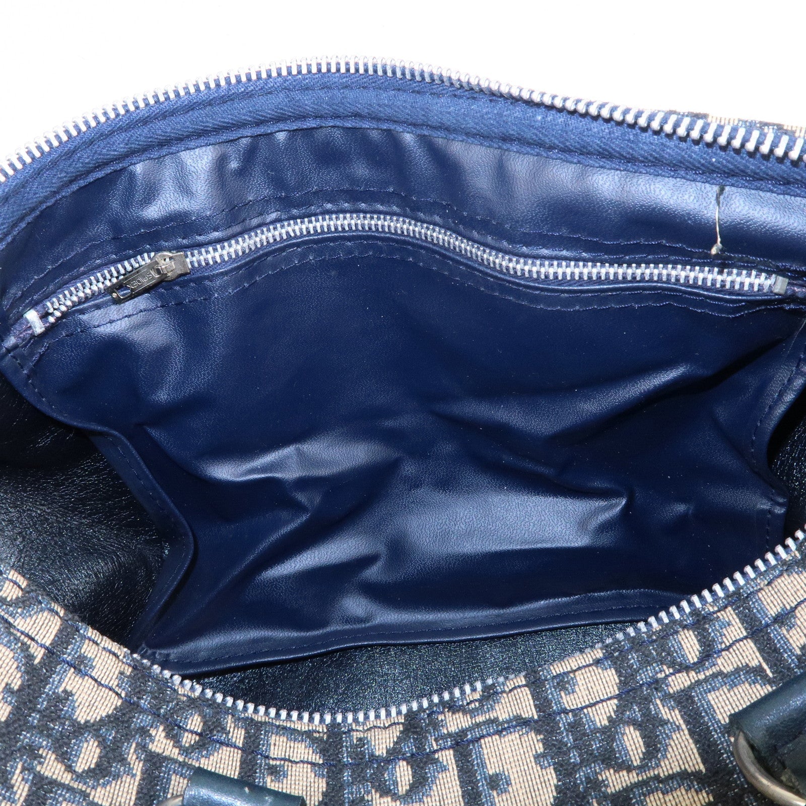 Christian Dior Trotter Canvas Leather Boston Bag Navy