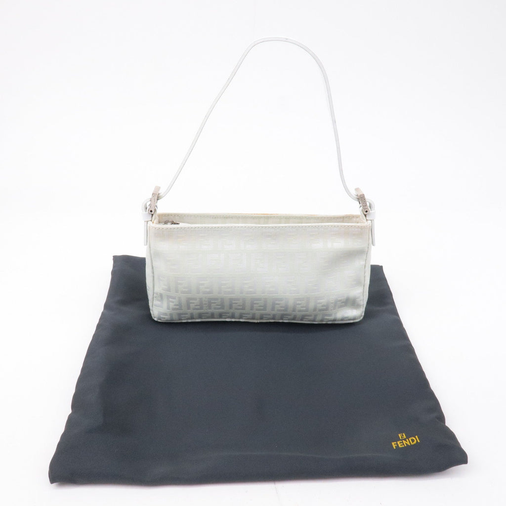 FENDI Zucchino Canvas Leather Hand Bag Mint Green White 8BR041