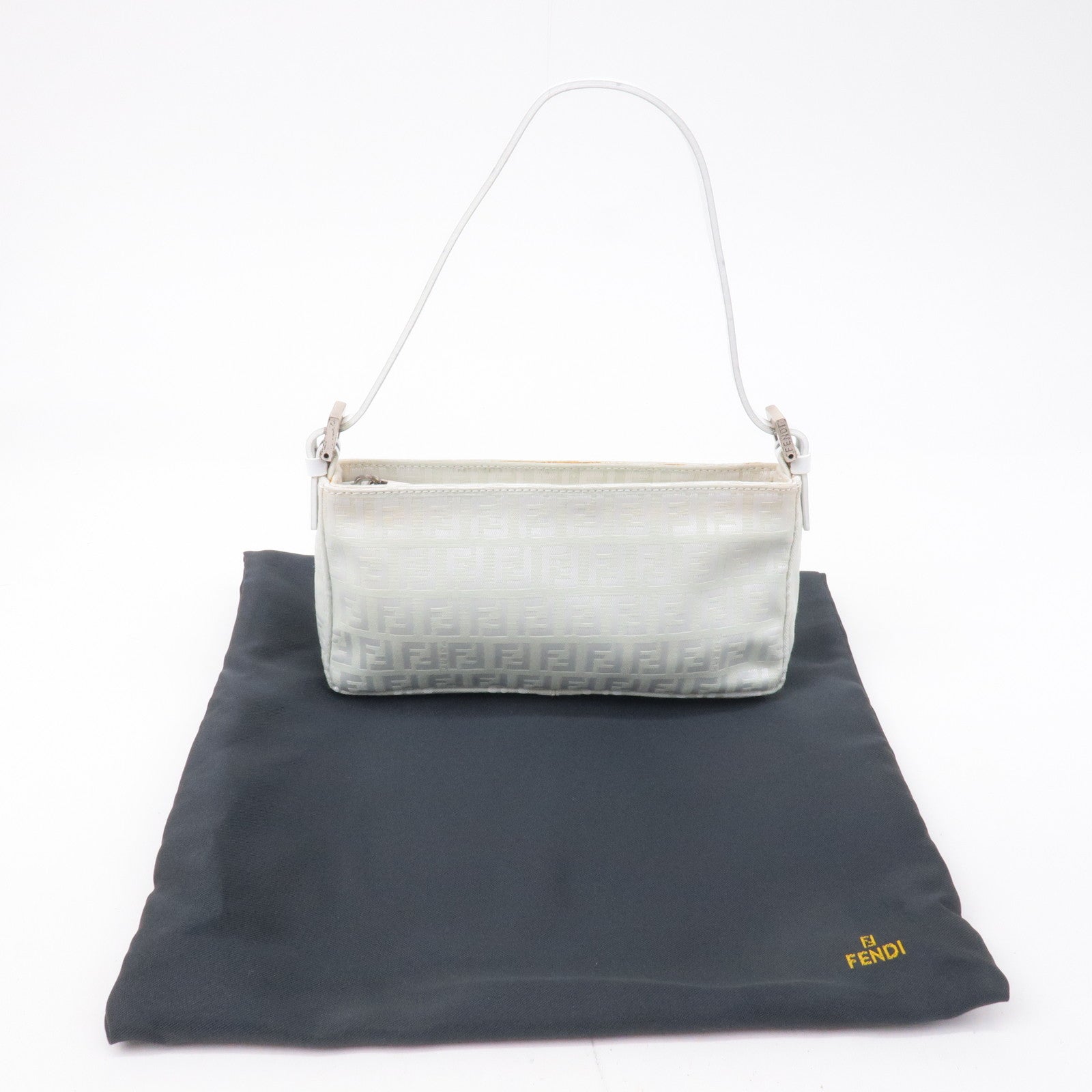 FENDI Zucchino Canvas Leather Hand Bag Mint Green White 8BR041