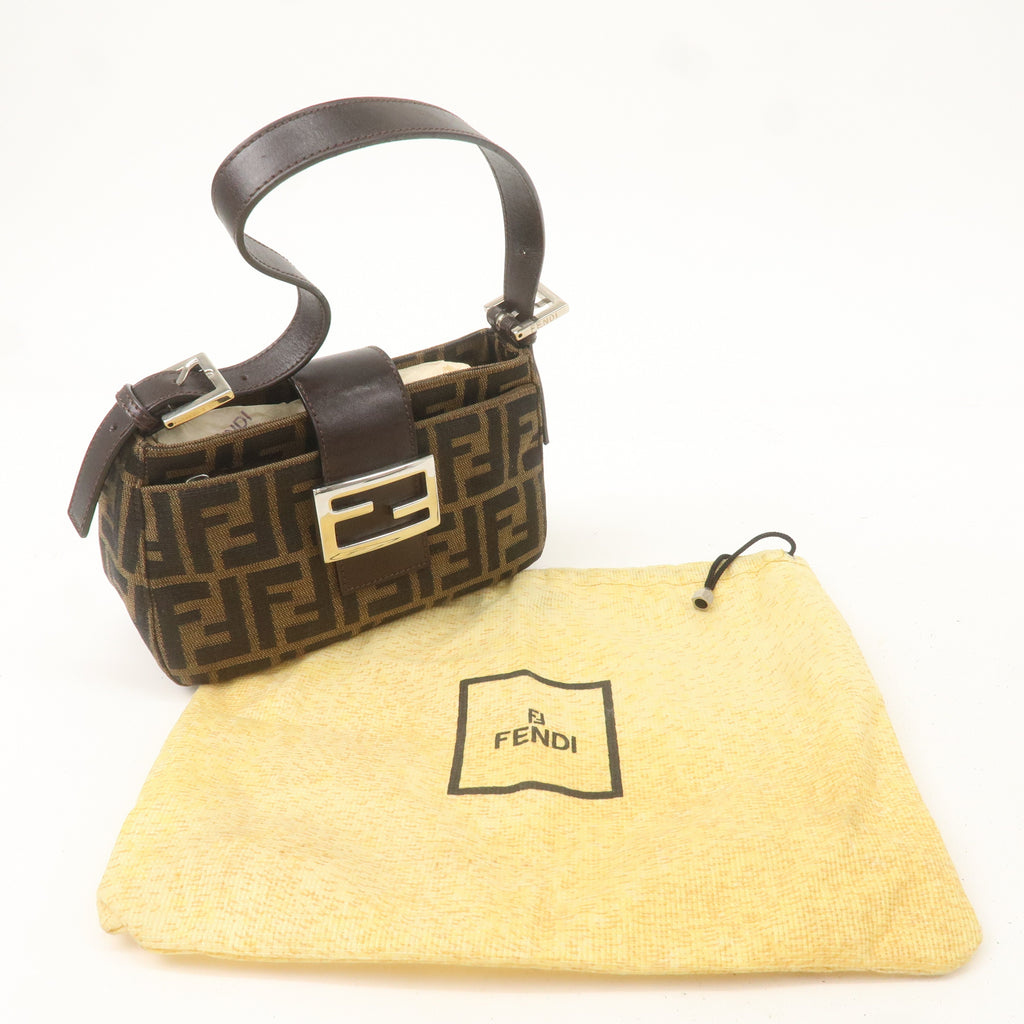 FENDI Zucca Canvas Leather Shoulder Bag Khaki Brown Black 26723