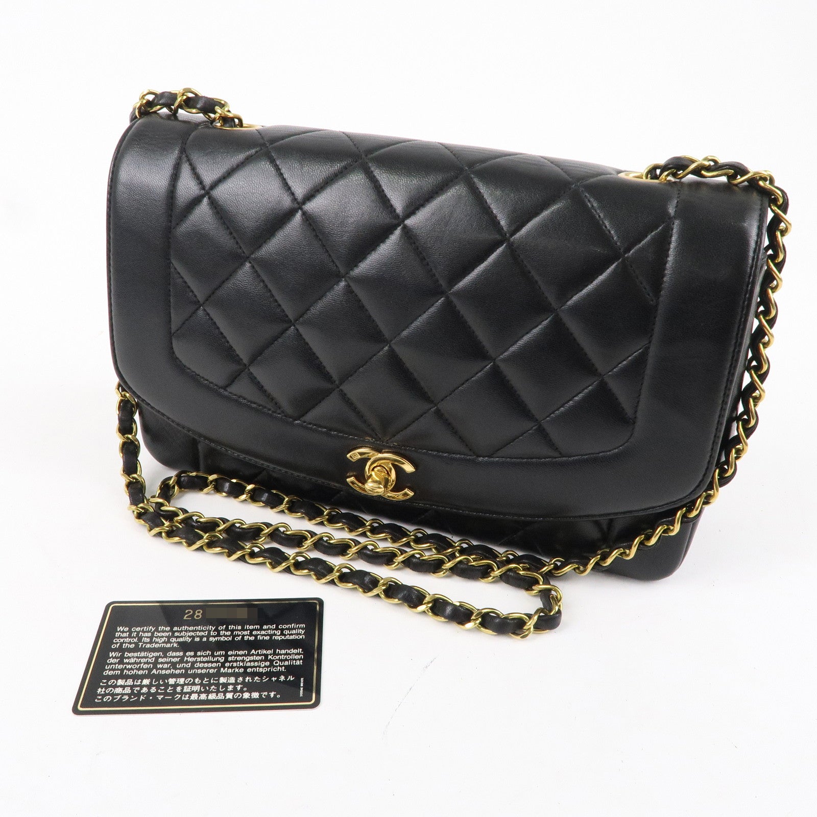 CHANEL Matelasse Lambskin Diana Chain Shoulder Bag Black A01165