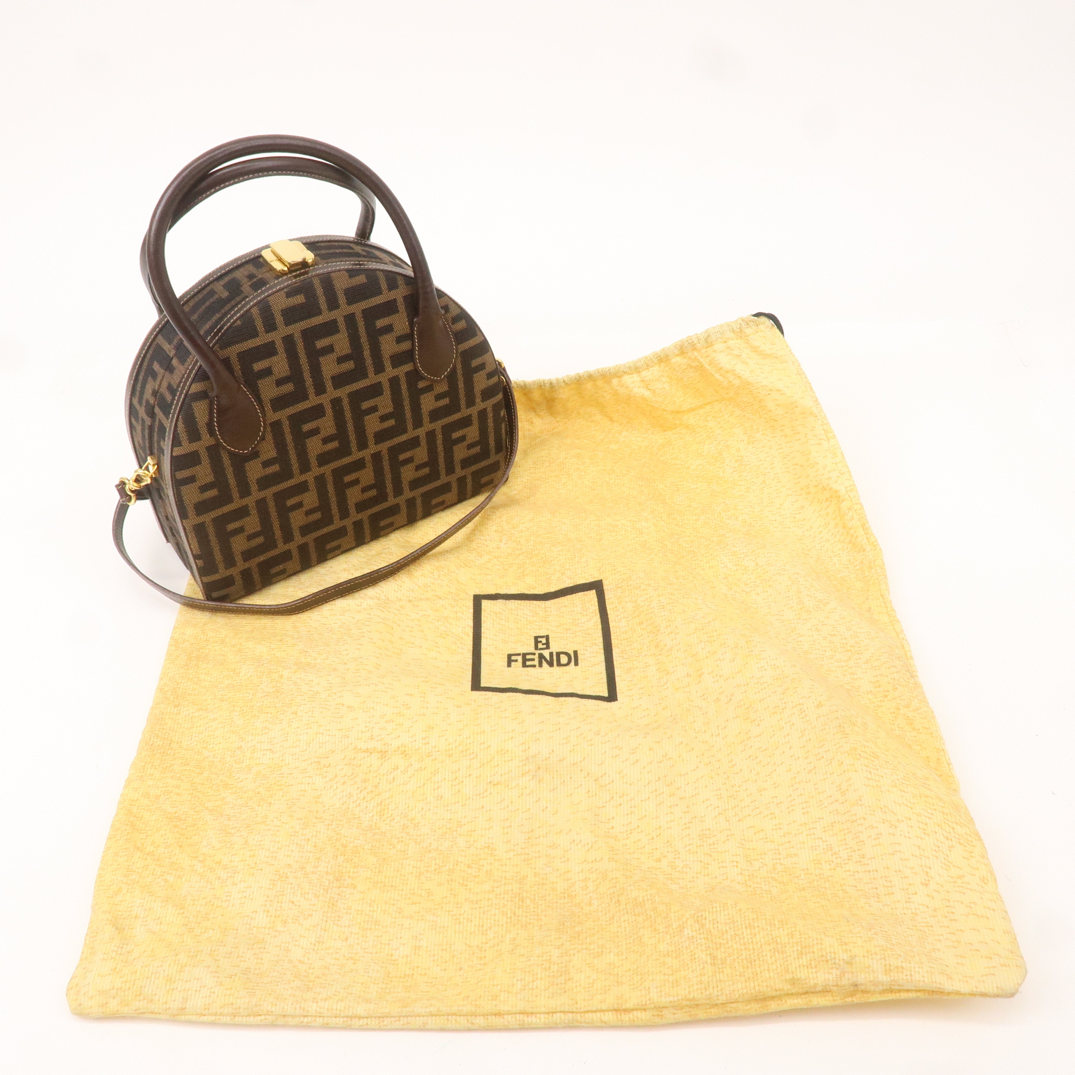 FENDI Zucca Canvas Leather 2WAY Handbag Shoulder Bag
