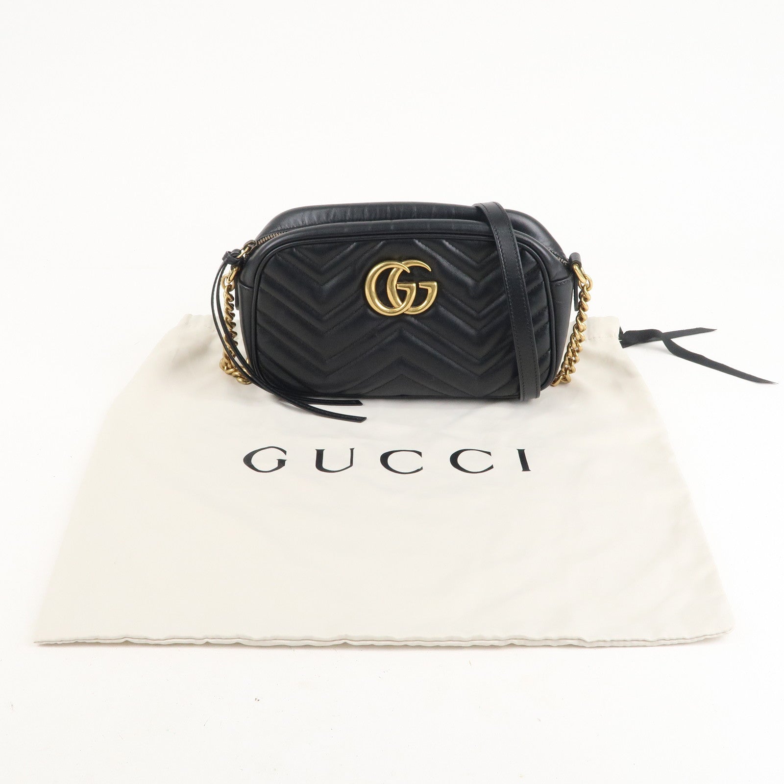 GUCCI GG Marmont Leather Chain Shoulder Bag Crossbody Black 447632