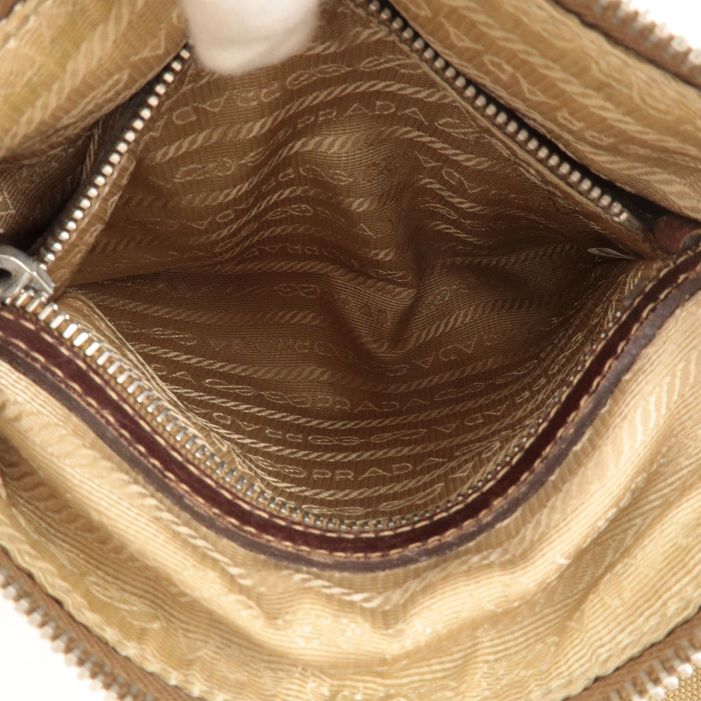 Prada Logo Jacquard Leather Shoulder Bag Beige Brown BT0533