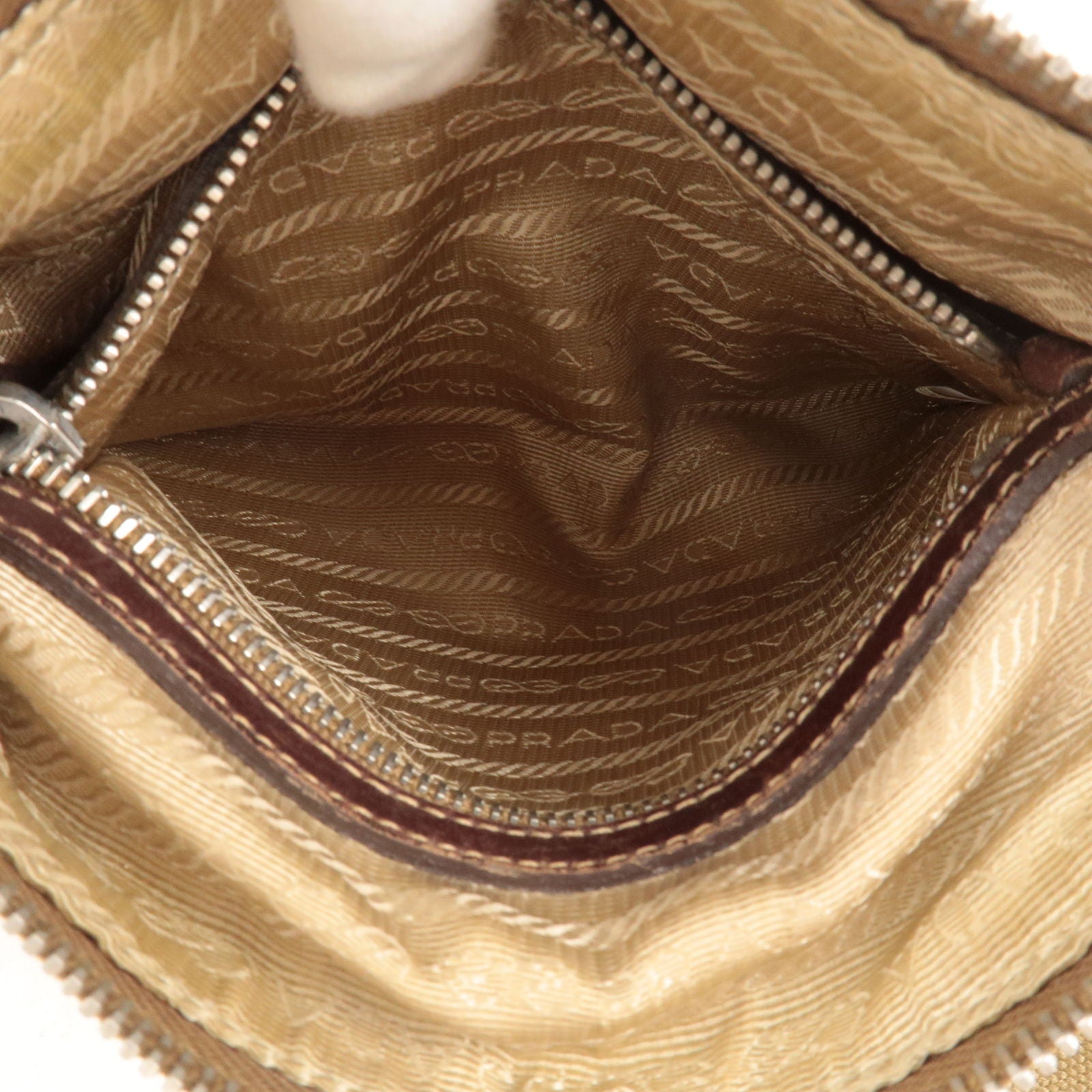 Prada Logo Jacquard Leather Shoulder Bag Beige Brown BT0533