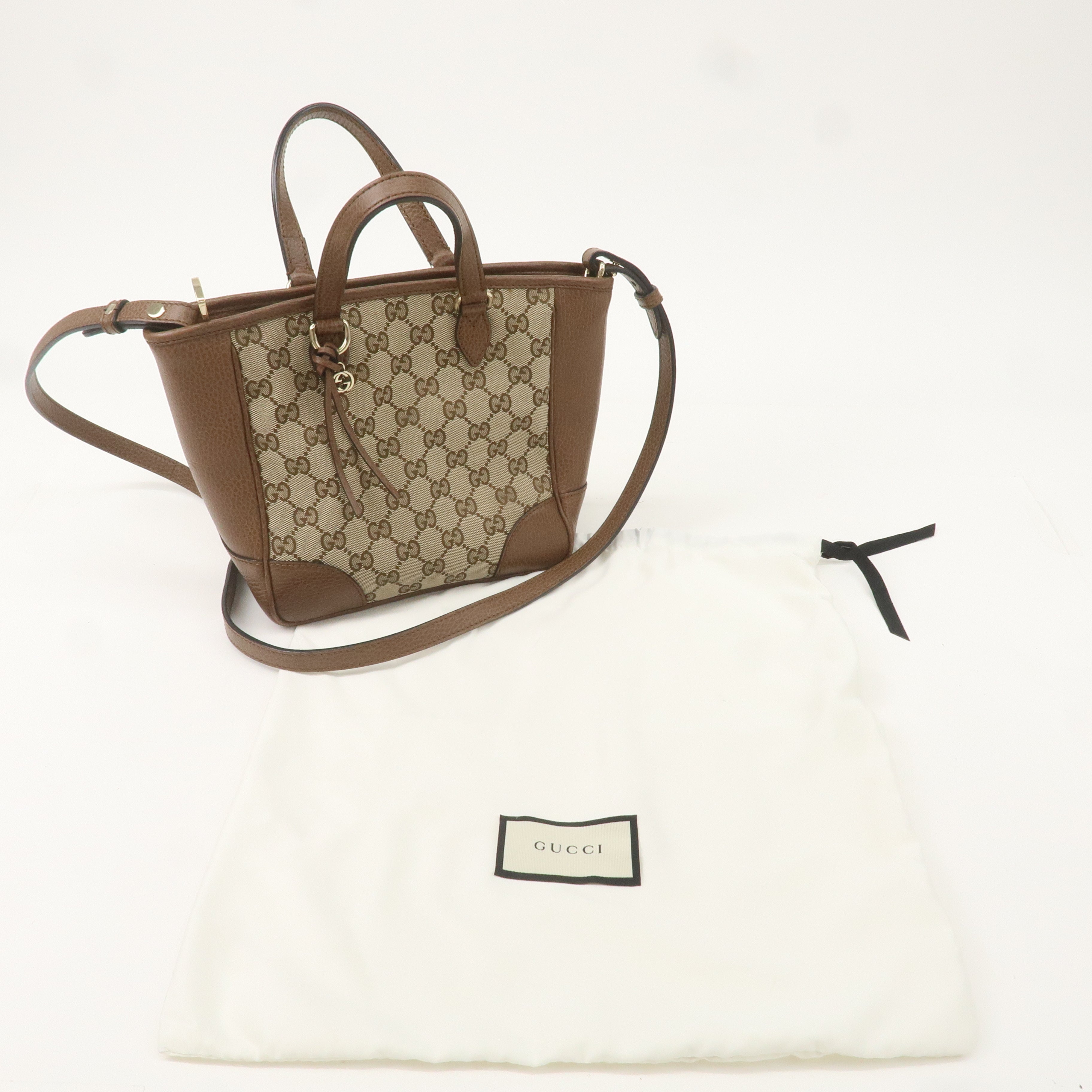GUCCI GG Canvas Leather 2WAY Bag Hand Bag Beige Brown 449241