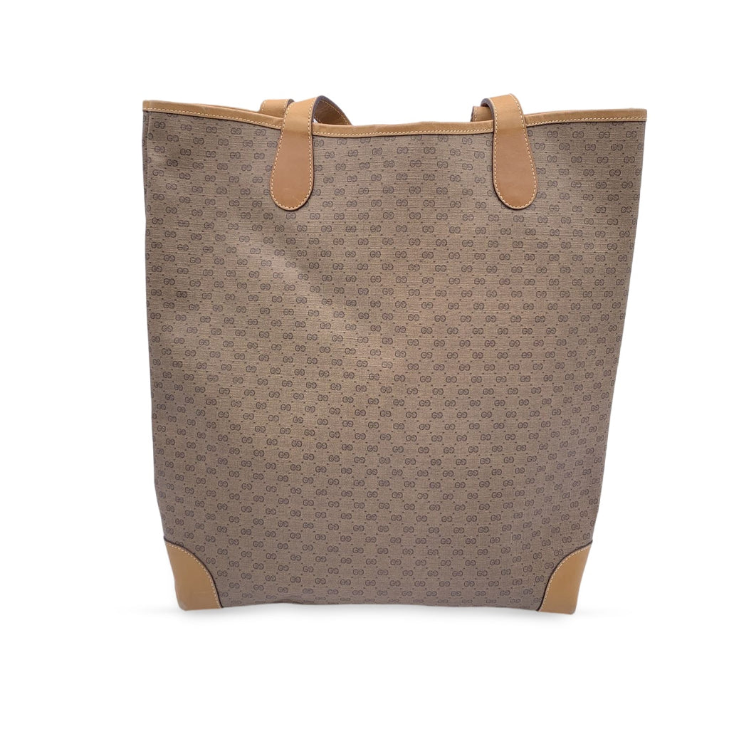 Gucci Vintage Beige GG Monogram Canvas Tote Shopping Bag Stripes